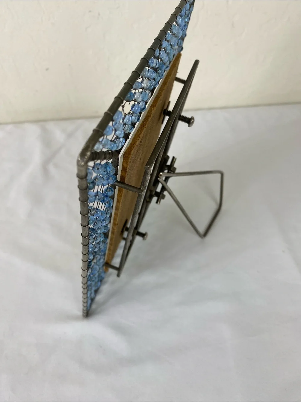 Pier 1 Beaded Blue Wire Photo Frame Vintage handmade India 4x6